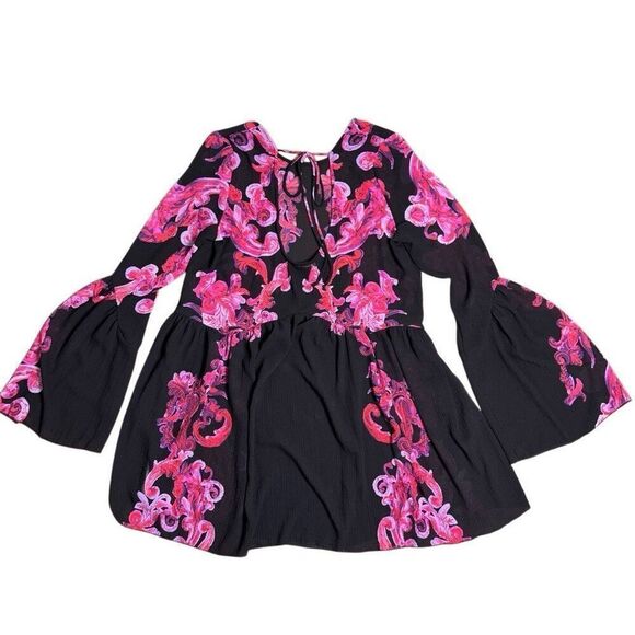 FREE PEOPLE Intimately Symphony Swing Mini Dress Black Women’s Size XS Textured - Picture 4 of 11